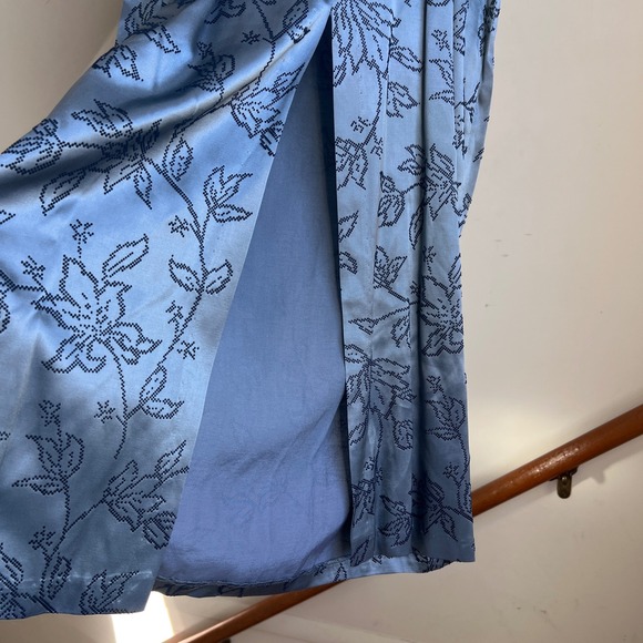 Vintage 90s Maxi Dress Velvet Flocked Floral High Neck Satin Formal Gown Gray - Picture 10 of 11